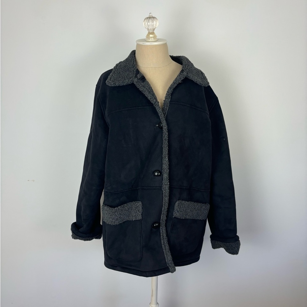 Lauren Ralph Lauren Jacket Black Gray Faux Fur Petite M